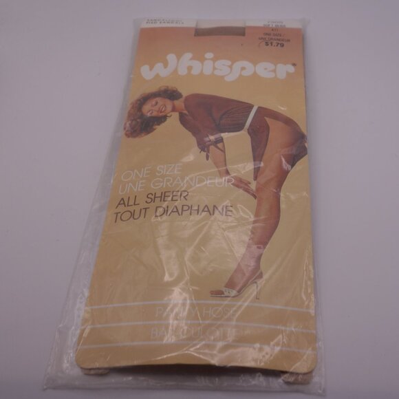 Whisper One Size All Sheer Sandalfoot Soft Beige Made in Canada Panty Hose - Picture 1 of 13